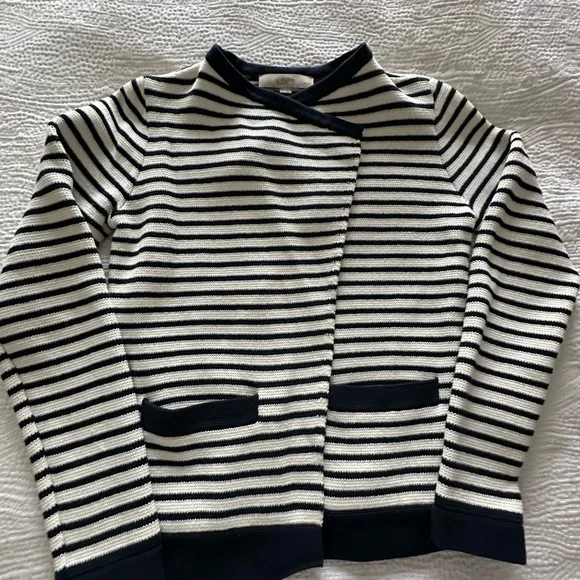 LOFT Navy and cream striped short cardigan - Picture 1 of 6